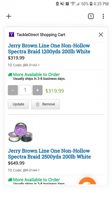 Jerry Brown Line One Non-Hollow Braided Fishing Line - 100lb Test, Spectra, USA Made