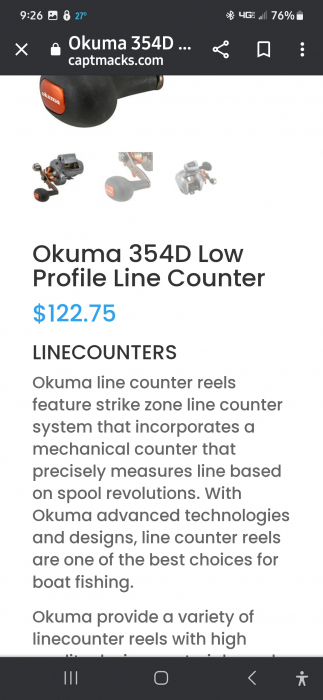 Okuma Cold Water 350 Low Profile Line Counter Reel (CW-354DLX